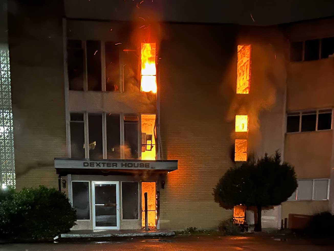 Fire in the main lobby and stairwell of an apartment building in the Westlake neighborhood.