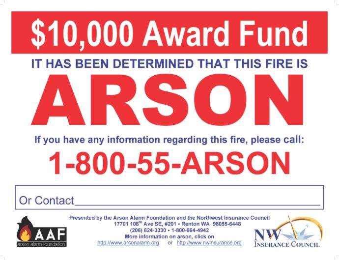 Arson Award Fund. Call 1-800-55-ARSON