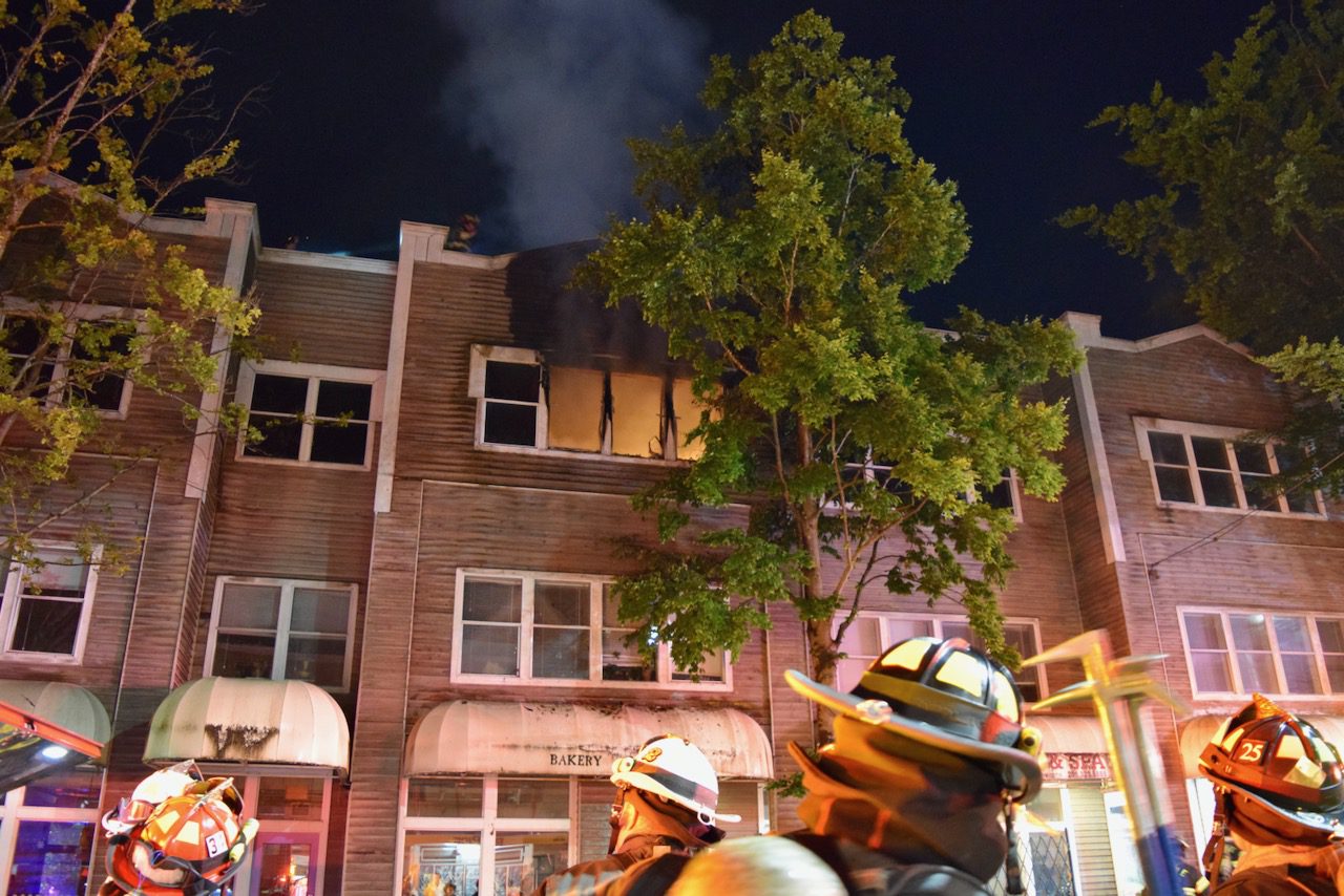 Fire in a three-story commercial building
