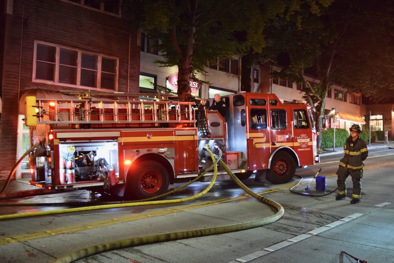 Ladder 10 on scene of the fire.